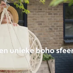 Vita5 Macramé Hangstoel - Voor Binnen En Buiten - Zonder Standaard - Incl. Kussen, Boekenvak En Beschermhoes - Tot 150kg - Bruin/Beige -Tuin Vrienden Verkoopwinkel 1200x675 5