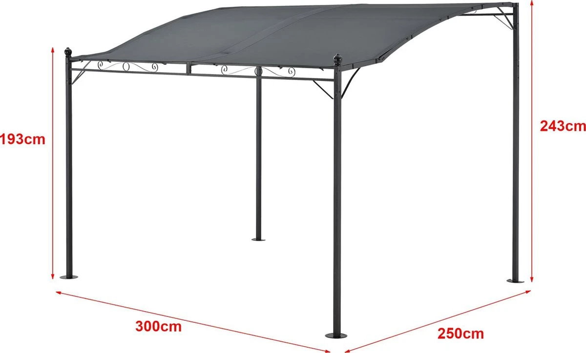 Pergola Tuinpaviljoen 300x250x243 Cm Antraciet Donkergrijs 2 Pergola Tuinpaviljoen 300x250x243 Cm Antraciet Donkergrijs - Afbeelding 2