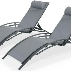 Alice's Garden Louisa Ligstoelen - Aluminium/Textileen - 1,67 M - Antraciet/Grijs