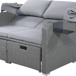 Polyrattan Patio Rieten Meubels Set Voor 2 Personen-Outdoor Rattan Sofa Set Met Intrekbare Luifel-lounge Bank-PE Rotan Loveseat Voor Achtertuin Veranda Tuin Zwembad Balkon-grijs -Tuin Vrienden Verkoopwinkel 1200x761
