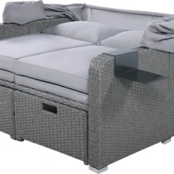 Polyrattan Patio Rieten Meubels Set Voor 2 Personen-Outdoor Rattan Sofa Set Met Intrekbare Luifel-lounge Bank-PE Rotan Loveseat Voor Achtertuin Veranda Tuin Zwembad Balkon-grijs -Tuin Vrienden Verkoopwinkel 1200x769
