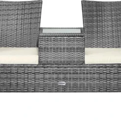 Casaria Polyrattan Tuinbank - Incl. Tafel & Kussens 7 Cm - Grijs