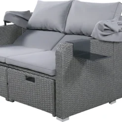 Polyrattan Patio Rieten Meubels Set Voor 2 Personen-Outdoor Rattan Sofa Set Met Intrekbare Luifel-lounge Bank-PE Rotan Loveseat Voor Achtertuin Veranda Tuin Zwembad Balkon-grijs -Tuin Vrienden Verkoopwinkel 1200x789