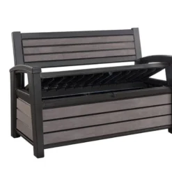 Keter - Hudson Bench Box - 2-zits Bank - Opbergbox - Hout Look & Feel - 227L - 138x63x89cm - Antraciet -Tuin Vrienden Verkoopwinkel 1200x800 174