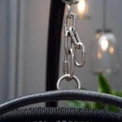 Merkloos Hangstoel Norway - Zwart Wicker & Touw Luxe Egg Hangstoel Met Dikke Antraciete Kussens Met Frame - Inklapbare Basket -Tuin Vrienden Verkoopwinkel 1200x800 22