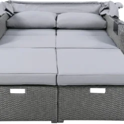 Polyrattan Patio Rieten Meubels Set Voor 2 Personen-Outdoor Rattan Sofa Set Met Intrekbare Luifel-lounge Bank-PE Rotan Loveseat Voor Achtertuin Veranda Tuin Zwembad Balkon-grijs -Tuin Vrienden Verkoopwinkel 1200x867