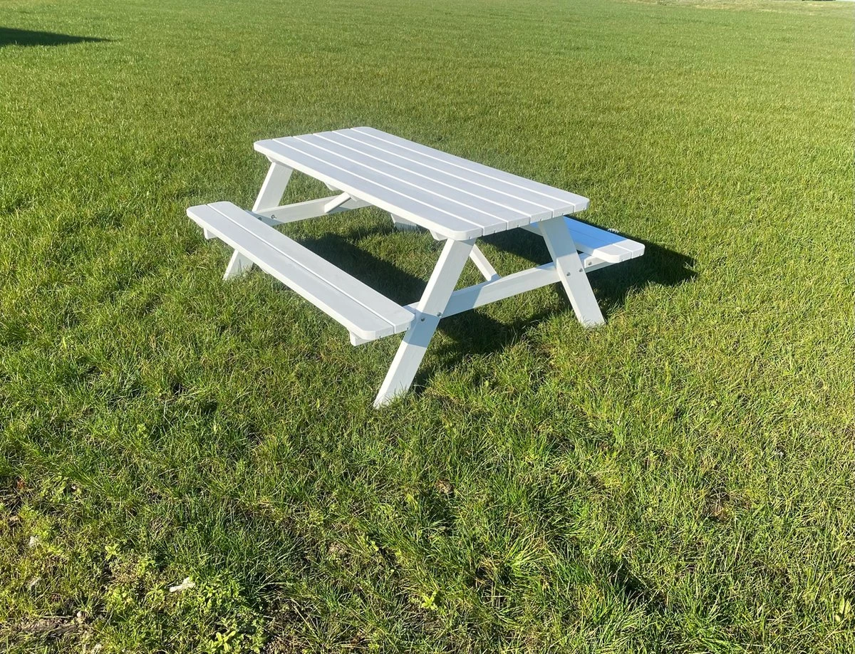 Goedkopepicknicktafels.nl | Witte XL Picknicktafel | Tuintafel 6 Persoons | Wit Gespoten Gedroogd Grenen Hout! 6 Goedkopepicknicktafels.nl | Witte XL Picknicktafel | Tuintafel 6 Persoons | Wit Gespoten Gedroogd Grenen Hout! - Afbeelding 6