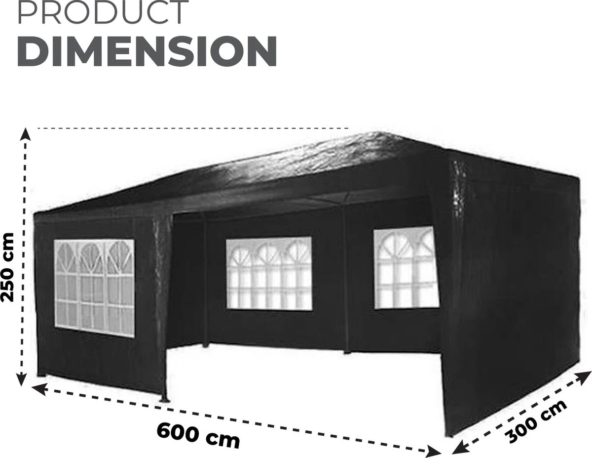 MaxxGarden Partytent - Paviljoen - 3x6m - Incl. Zijwanden - Waterdicht - Zwart 3 MaxxGarden Partytent - Paviljoen - 3x6m - Incl. Zijwanden - Waterdicht - Zwart - Afbeelding 3
