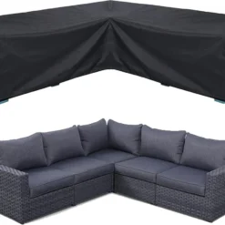 BOTC Tuinbank Beschermhoes - Beschermhoes Voor Hoekbank - Premium Tuinbank Beschermhoes - L-vorm - 300/98 X 300/98 X 70cm - Zwart