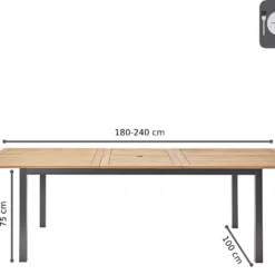 NATERIAL - Uitschuifbare Tuintafel ORIS - Uitschuifbare Tafel Voor 6 Tot 8 Personen - 180-240x100 Cm - Aluminium - Hout Eucalyptus -Tuin Vrienden Verkoopwinkel 1200x958