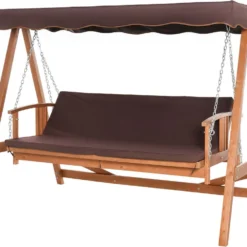Outsunny Hollywoodschommel Hout Tuinschommel Schommelbank Ligfunctie 3 Personen 84A-185