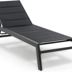 Blumfeldt Renazzo Lounge Ligstoel - Ligbed Voor De Tuin - Aluminium Tuinstoel - 6 Standen - Waterafstotend - Bekleding Van 70 % Pvc En 30 % Polyetheen - Zwart