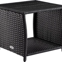 Casaria Polyrattan Bijzettafel - WPC Tafelblad 45x45x40cm – Zwart