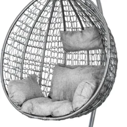 Hangstoel - Ei Stoel - Met Grijze Standaard & Kussens - Tot 125kg