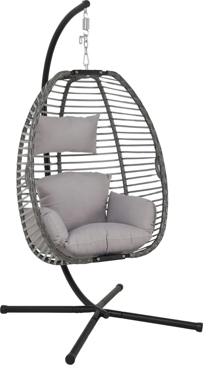 Pro Garden Lowander Hangstoel Egg 191x126x126- Schommelstoel Met Rattan Cocoon En Robuust Stalen Standaard Incl. Kussens - Volledig Inklapbaar - Lichtgrijs 1 Pro Garden Lowander Hangstoel Egg 191x126x126- Schommelstoel Met Rattan Cocoon En Robuust Stalen Standaard Incl. Kussens - Volledig Inklapbaar - Lichtgrijs