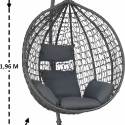 Bircim Hangstoel Ei/Egg-Vorm Met Dikke Kussens - Voor Binnen En Buiten - Incl. Standaard, Onderstel & Kussens - Antraciet -Tuin Vrienden Verkoopwinkel 688x1200