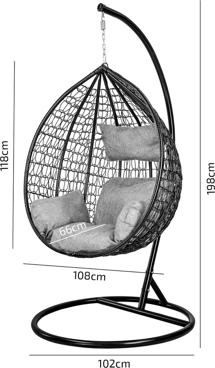 Hangstoel - Ei Stoel - Met Frame - Zwart Beige - Tot 125 Kg 4 Hangstoel - Ei Stoel - Met Frame - Zwart Beige - Tot 125 Kg - Afbeelding 4
