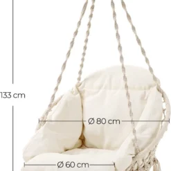 Hangstoel, Hangschommel, Hangstoel Met Een Dik Kussen, Tot 120 Kg Belastbaar, Voor Tuin, Balkon, Woonkamer, Terras, Scandinavische Stijl, Modern, Beige HMDC042M01 -Tuin Vrienden Verkoopwinkel 770x1200