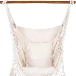 Springos Hangstoel | Binnen & Buiten | Met 2 Kussens | Boekenvak | Ook Voor Kinderen | Belastbaar Tot 150 Kg | Wit