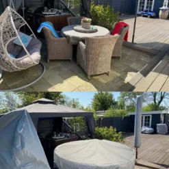 COVER UP HOC - Diamond Hoes Tuinmeubelen- 250x250x90 Cm - Tuinset Beschermhoes Waterdicht Met Stormbanden, Trekkoord En Afwaterings HOCCIE - Zilvergrijze Hoes Tuinmeubels -Tuin Vrienden Verkoopwinkel 840x1200