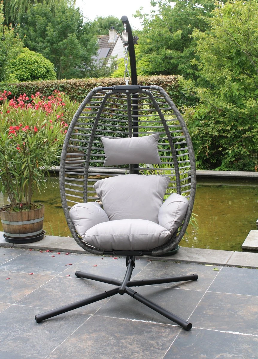 Pro Garden Lowander Hangstoel Egg 191x126x126- Schommelstoel Met Rattan Cocoon En Robuust Stalen Standaard Incl. Kussens - Volledig Inklapbaar - Lichtgrijs 5 Pro Garden Lowander Hangstoel Egg 191x126x126- Schommelstoel Met Rattan Cocoon En Robuust Stalen Standaard Incl. Kussens - Volledig Inklapbaar - Lichtgrijs - Afbeelding 5