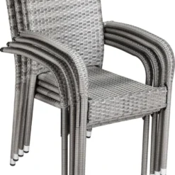 Casaria Polyrattan Tuinstoelen – 4 Stuks Stapelbaar – Grijs