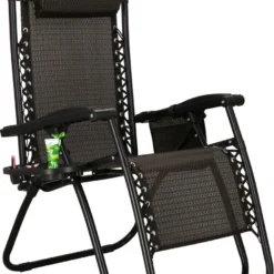 Springos Tuinstoel | Ligstoel | Opvouwbaar | Verstelbaar | Ergonomische Hoofdsteun | Bruin / Zwart